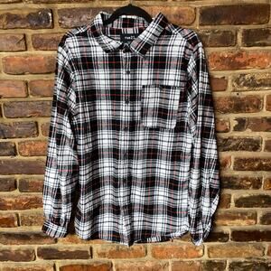Rue 21 Black Red White Plaid Flannel Long Sleeve Button Down Shirt Size Medium